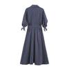 Autumn European and American Women's Clothing Medium and Long with Belt Striped Midi Dress