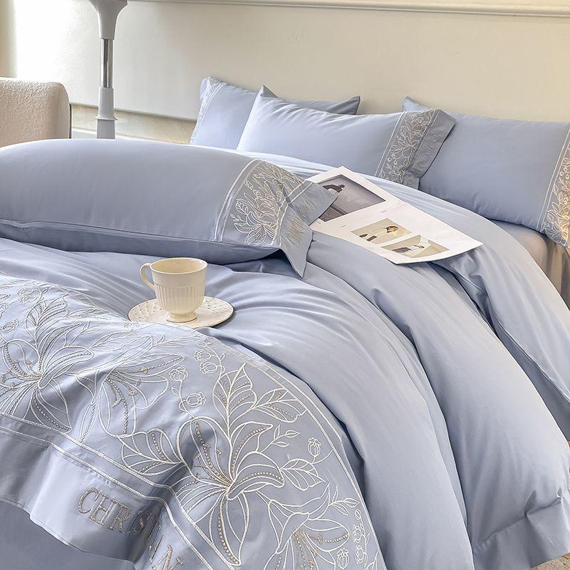 Premium Sense Maternal and Infant Grade Class A 80 Long-staple Cotton 4pcs Quilt Cover Pure Cotton Sheet Light Luxury Embroidery Bedding 4