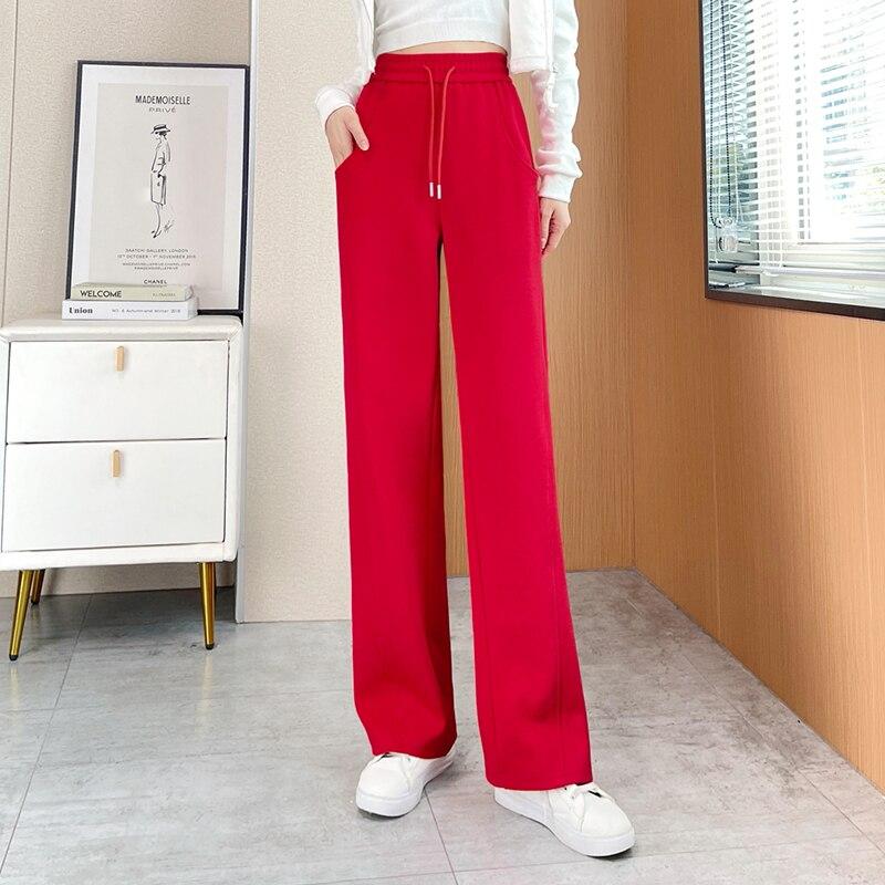 Winter New Thickening Velvet Wide Leg PantsCasual Warm Elegant Women Sweatpants Korean High Waist Loose Straight Pants Female