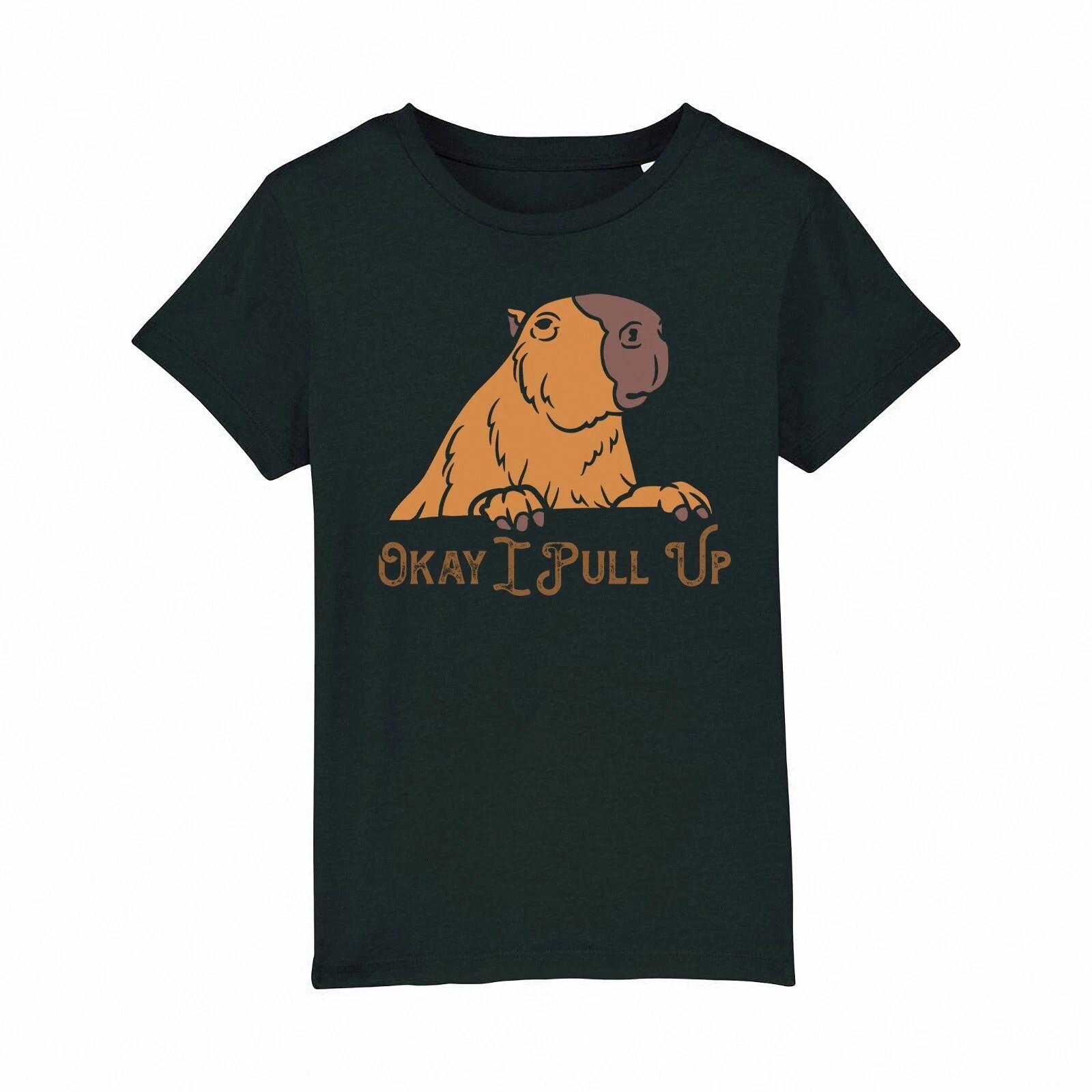 Capybara Okay I Pull Up T-Shirt Kids Boys Girls Funny Capybara Cotton 100