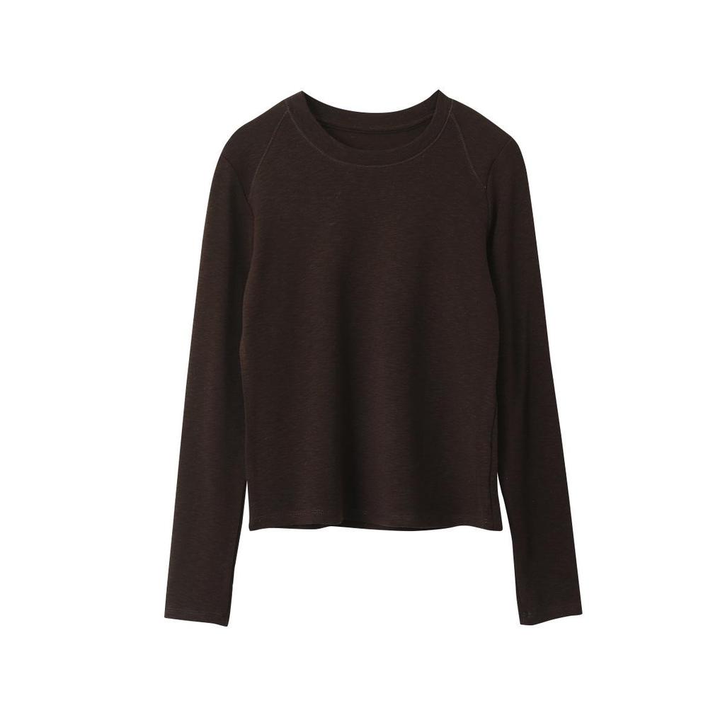 Solid Color Round Neck Long Sleeve Slim Fit Base Shirt for Women - Autumn/Winter 11096