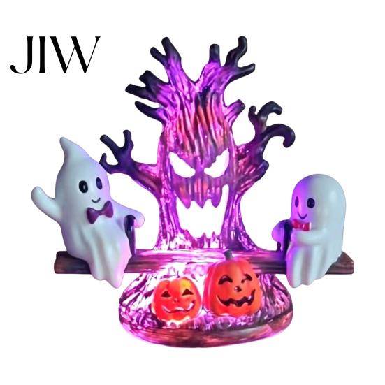 Creative Gothic Style Night Lamp Animated Seesaw Ghost Light, USB Powered 3D Cute LED Small Light for Hallway with Spooky Tree And Pumpkin Design,