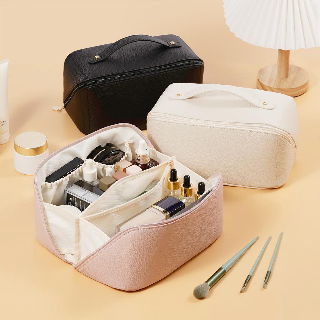 Print Solid Lychee Color Makeup Bag Portable Large Capacity Travel Bag Wash