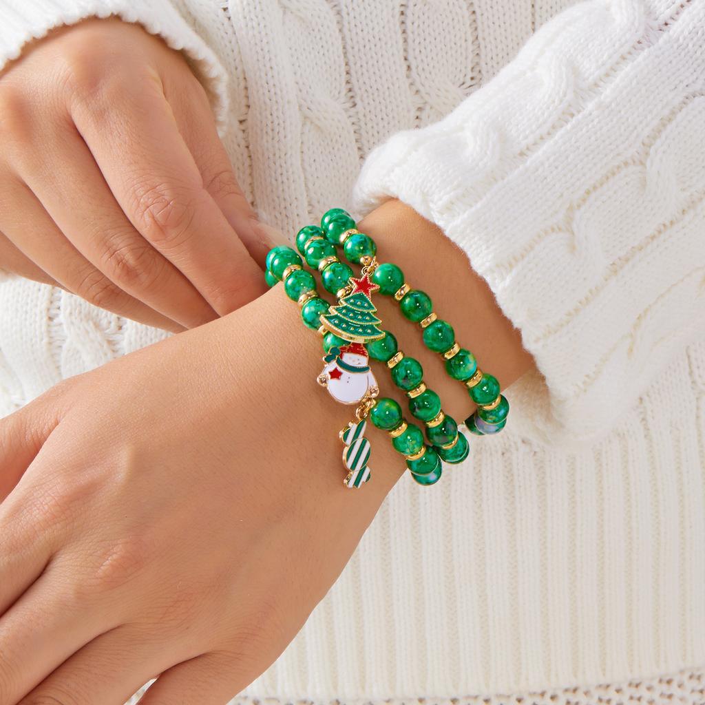 Fashion Delicate Christmas Tree Santa Claus Snowflake Beaded Bracelet Set for Women Men Festival Cute Xmas Jewelry Party Gift