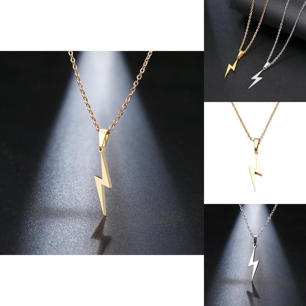 Stainless Steel Lightning Pendant Necklace For Couples With Electroplated Finish Casual Style