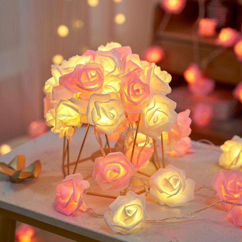 LED Rosa Rosen Lichterkette - Schaumstoffblumen Simulation, Romantische Qixi Dekorationen, Bunte Atmosphärenlichter.