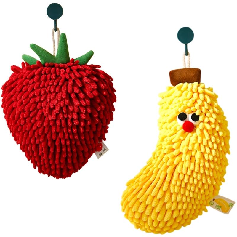 2 Pcs Fruit Shaped Bath Towels Furry Soft Chenilles Fabric Face Hand Towels For Children Adults