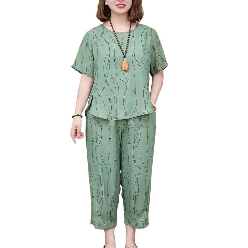 Stylish Age-Reducing Linen Suit for 50-60 Year Old Women - Loose Plus Size Top & Pants Set