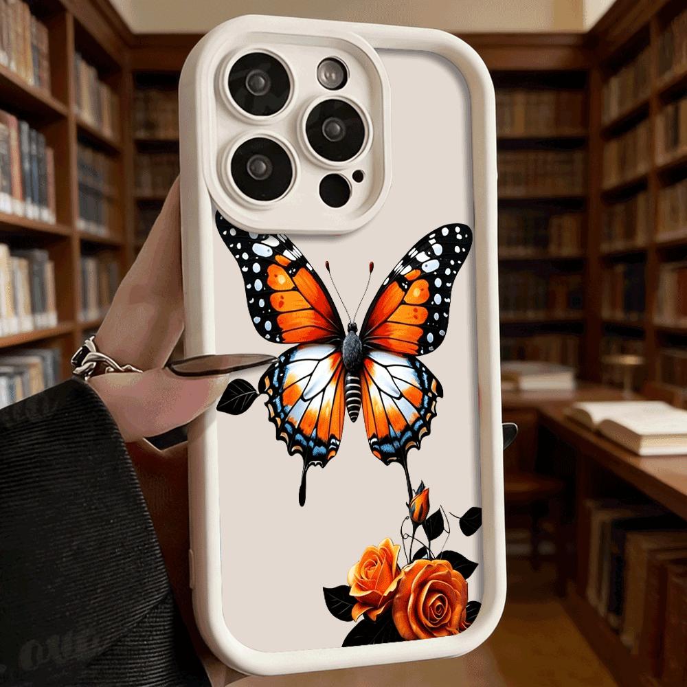 Butterfly Orange Rose Art Shockproof Soft Phone Case For Xiaomi Redmi Note 15 14 13 12 11 10 9 8 Pro Anti-Slip Anti-Fall Cover