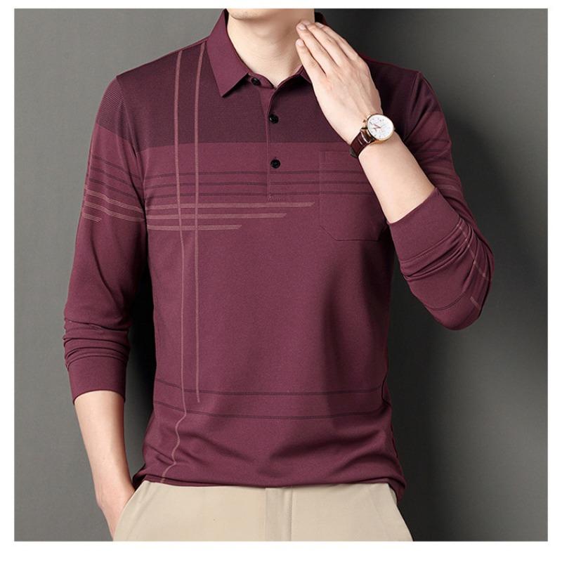 Men S Long Sleeve Striped Polo Shirt Casual Middle Age Dad Style