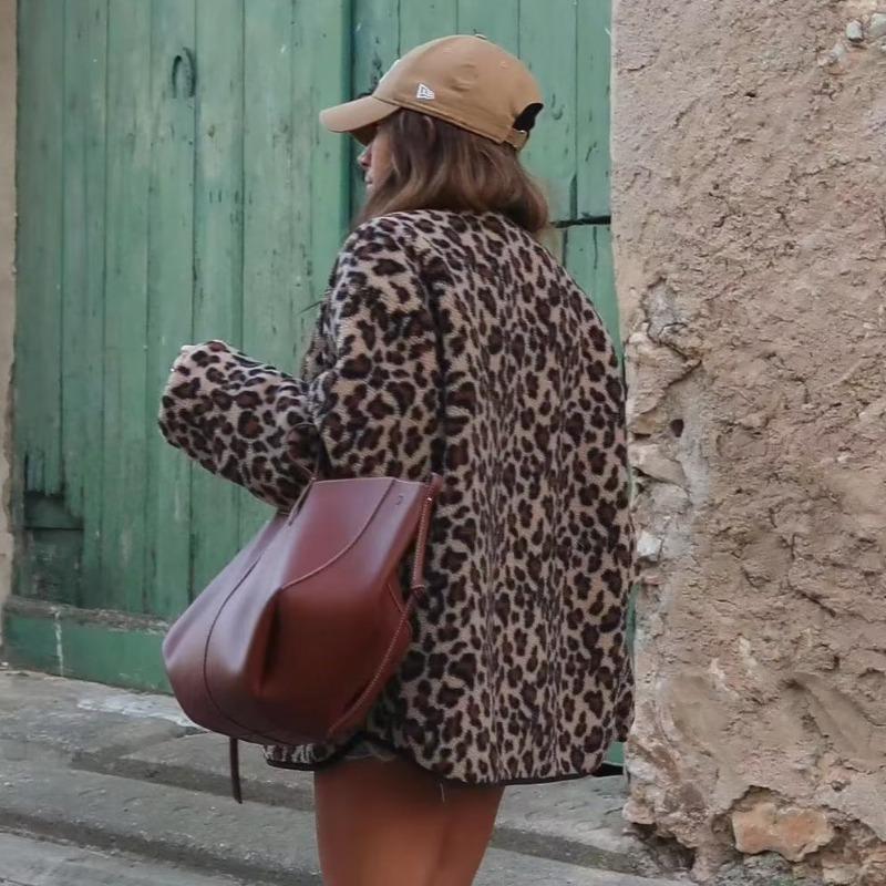 DAFIFY Damenmode Lässig Leopardenmuster Herbst Winter Langarm V-Ausschnitt Jacken & Mäntel