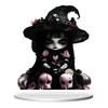 Halloween Ghost Witch Table Sign with Base 2D Flat Acrylic Spooky Female Ghost Decoration Holiday Party Home Office Desktop Ornament