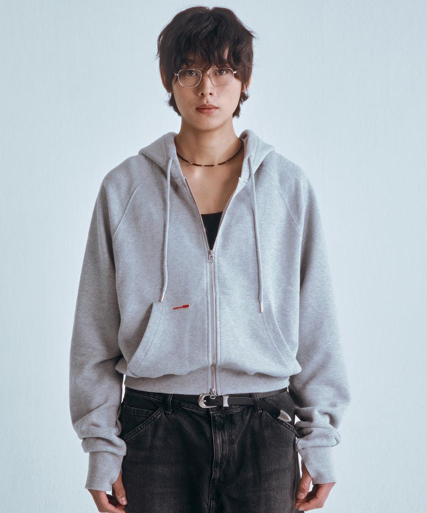 Four Young Thumhole Crop Hoodie Melange Gray (Man)