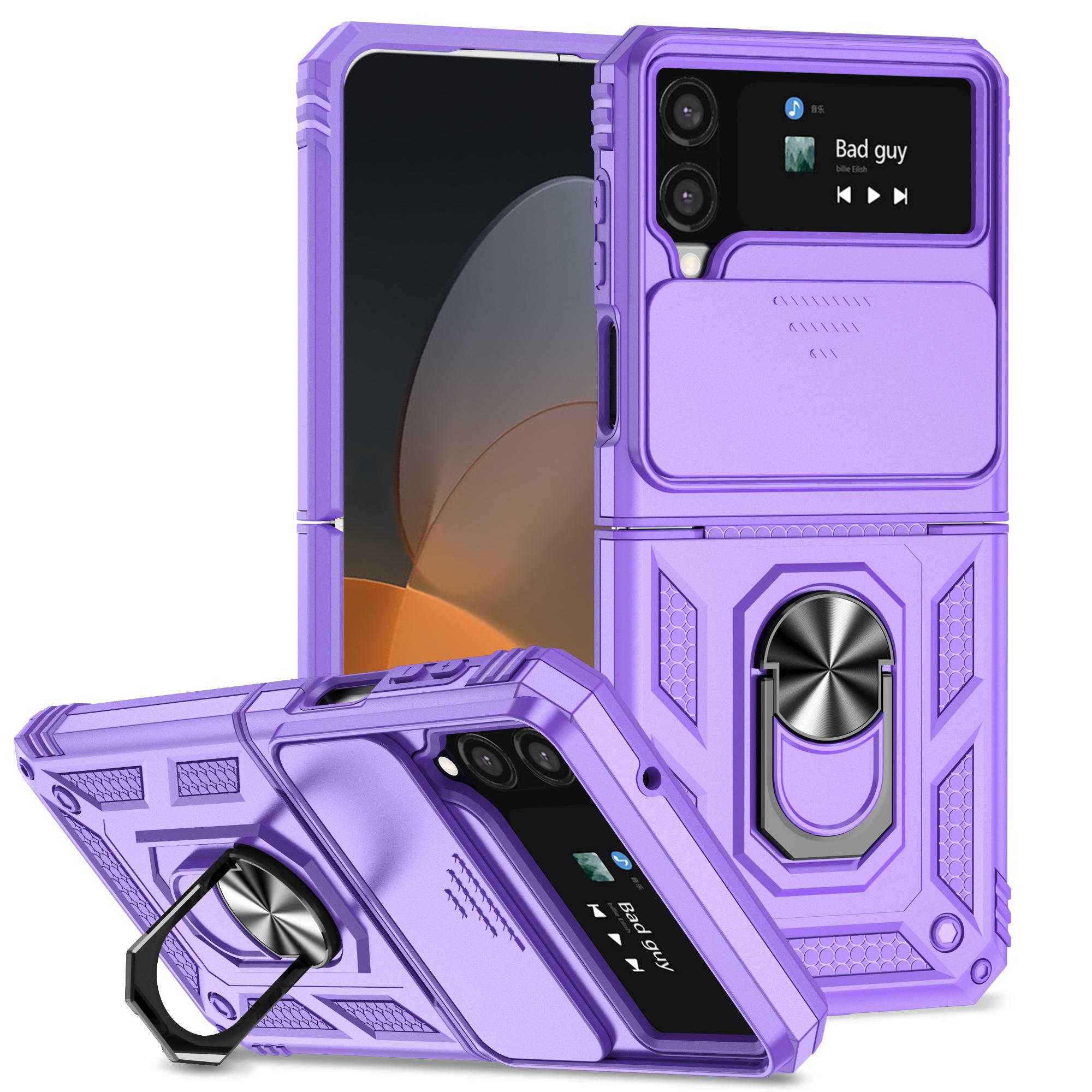 

Держатель кольца Защита объектива Чехол-книжка для Samsung Galaxy Z Flip 4 Ударопрочный Магнитный Flip4 5G Прочный Бронированный Задняя крышка Чехол For Z Flip 4 5G фиолетовый