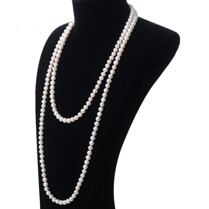 Fashion Elegant Imitation Pearl Necklace For Women's Knot Multi-layer Long Sweater Chain Clothing Accessories