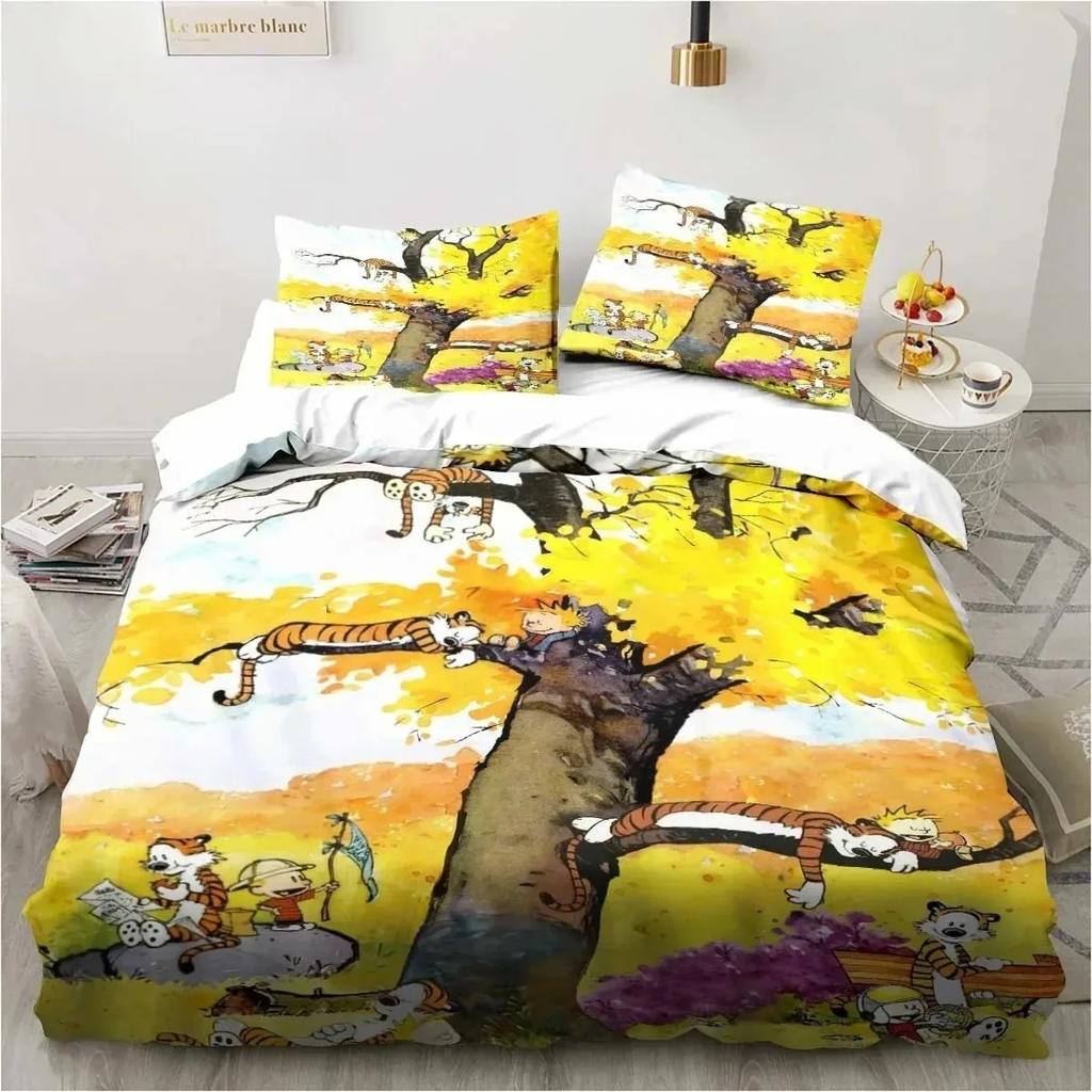 Cartoon Calvin Hobbes 3D Print Bedding Set Single Twin Full Queen King Size Bed Set Adult Boys Bedroom Bedding Gift