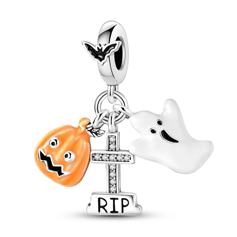 Original Charms Bead Copper Inlaid Zirconium Halloween Pumpkin Head Pendants Fit Bracelet Jewelry Gift Marking