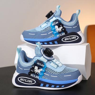 JungenSchuhe Neue Kindersportschuhe Mittlere und ältere Kinder Drehschnalle Einzelnetz Atmungsaktives Netz Laufschuhe