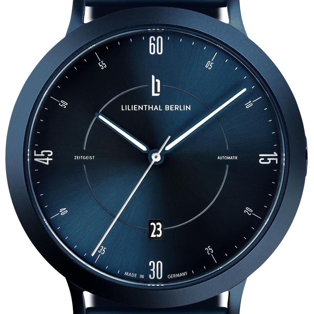Lilianthal Berlin Automatic Date Skeleton Made in Men's Watch, Blue, Display, Back, Germany, Z01-103-B040E