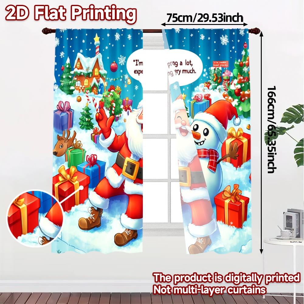 2pcs,Curtains Christmas Ski Resort Modern Curtain Fabric Yarn Curtains Thermal Insulation, and Room Darkening Functions Suitable
