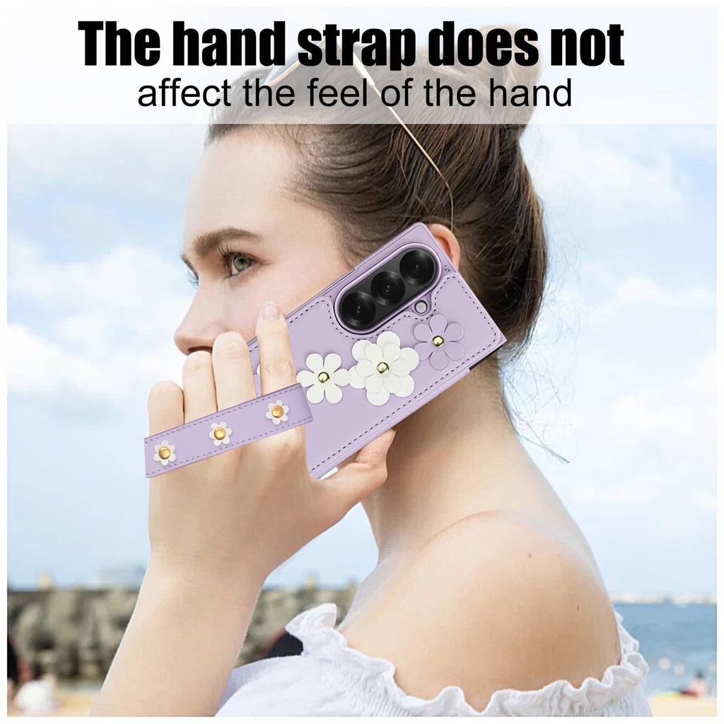 For Samsung Galaxy Z Fold 7 6 5 4 Case, Wallet with Card Holder,Cute Flower Design Crossbody Purse,Magnetic Kickstand Shockproof