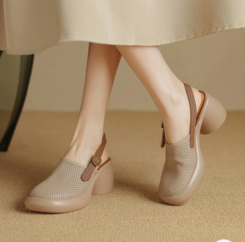 Summer Sandals Round Toe Hollow Out High Heel Sandals Women Platform Sandals Zapatos Mujer Chunky Heel Sheepskin Shoes Green