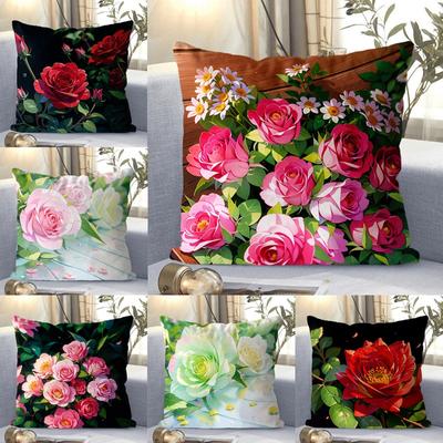 Dekorativer Kissenbezug mit Rosenblumenmuster, für Wohnzimmer und Schlafzimmer, quadratisch, Kissenbezug