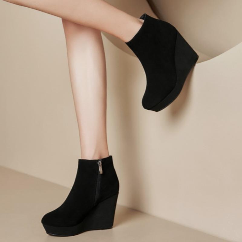 Fashion Platform Women High Heels Wedges Ankle Boots 2025 Winter Suede Designer Shoes Fashion Elegant Short Boots Dress New Trends Pumps