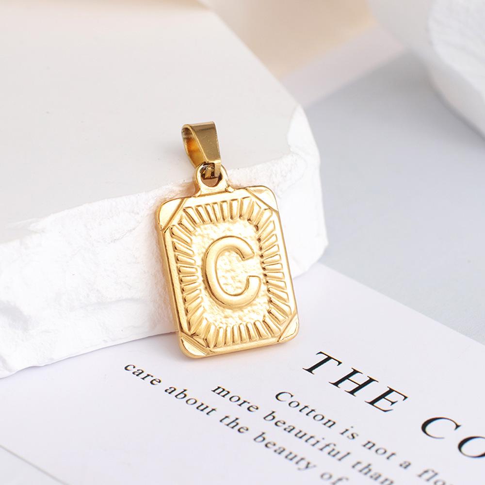 New Electroplated Square Copper Plate English Letter Pendant - Handmade Gold Medal Design.