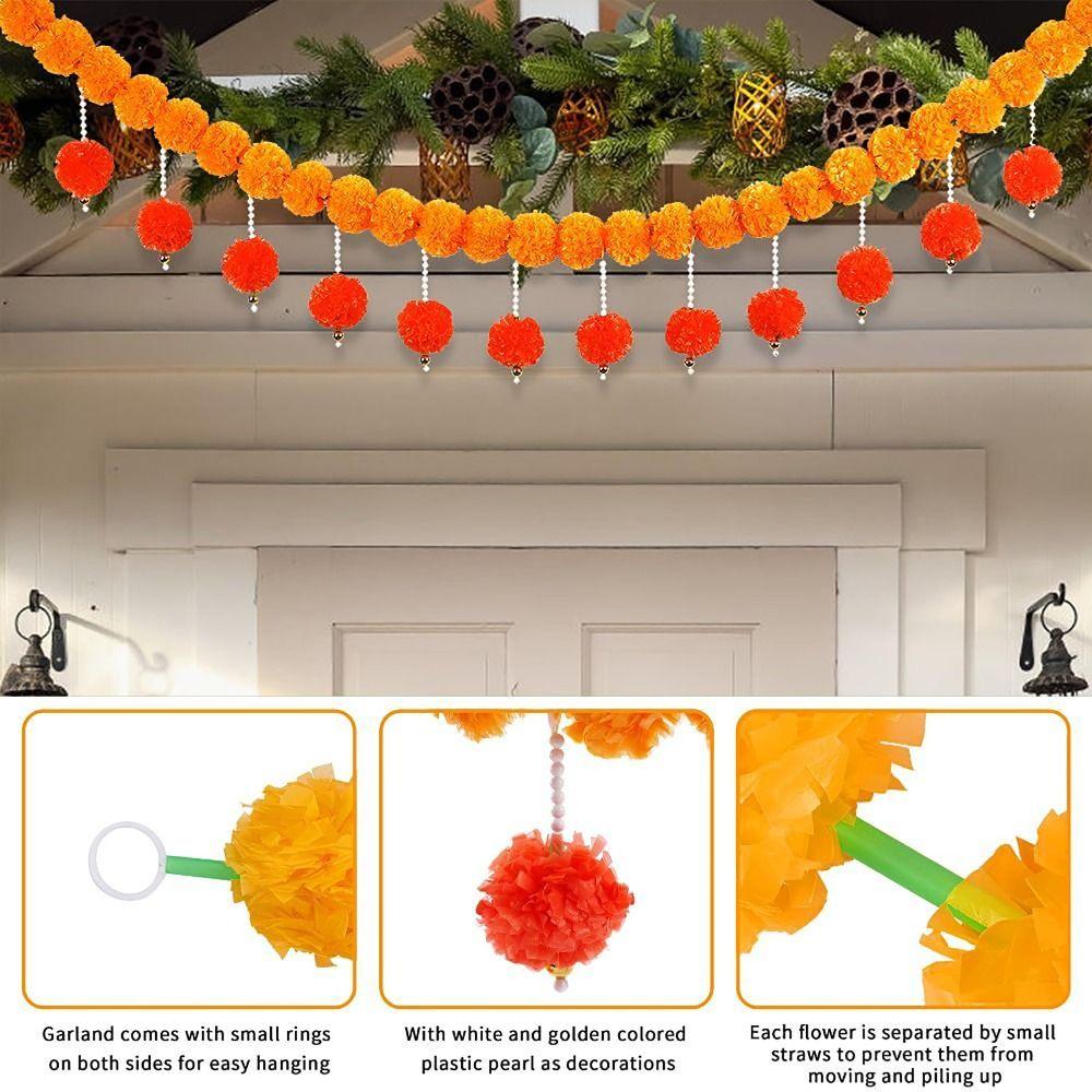 140-160cm Marigold Garland Flower Indian Style Artificial Wedding Garlands Festival Wreath Ornament Home Party Decor
