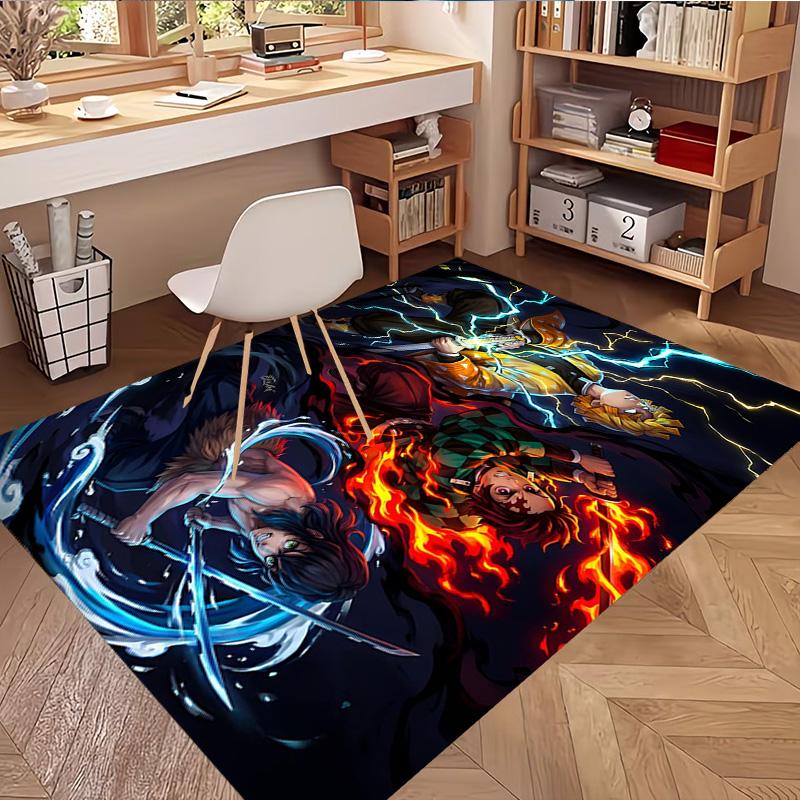 Demon Slayer Print Rug, Washable Floor Carpet, For Entryway Dorm Laundry Room Office Study, Home Decor Birthday Christmas Gift
