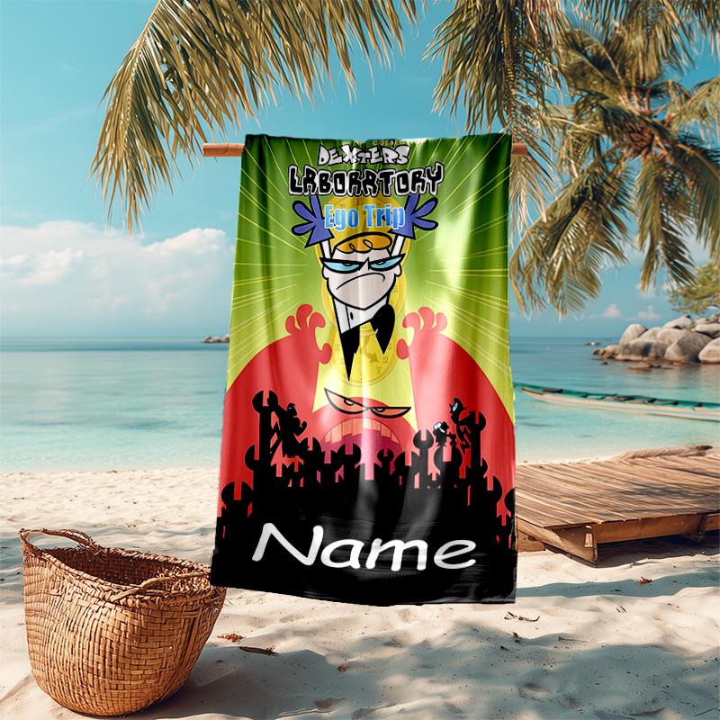 Personalized customized proof beach towel with Dexter's Laboratory pattern - soft, absorbent, quick-drying, perfect swimming, camping&bathing
