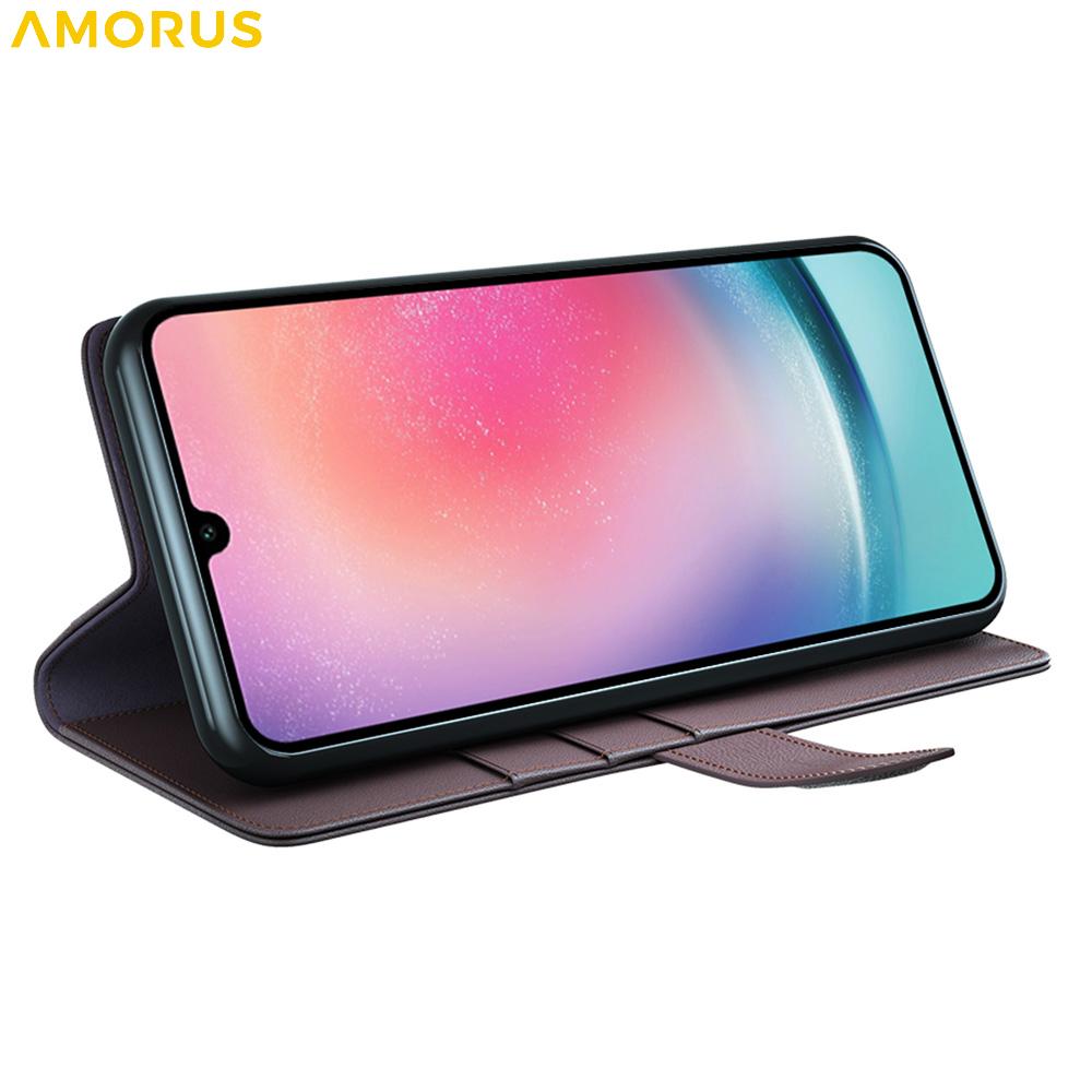AMORUS For Samsung Galaxy A16 5G/4G Stand Cases Calf Texture Genuine Split Leather Wallet Phone Cover