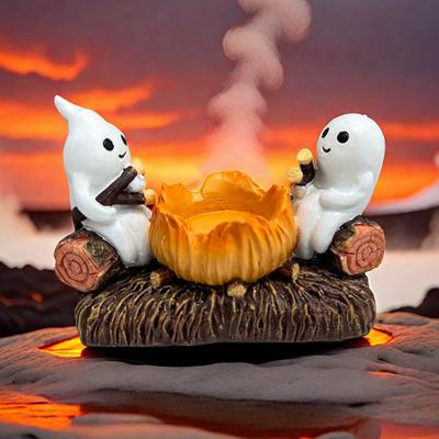 Halloweenský táborák Duch Svícen Strašidelný kreslený duch Stojan na čajovou svíčku Stojan na čajovou svíčku Podnos na svícen Středový prvek Dekorace na pracovní plochu Ornament