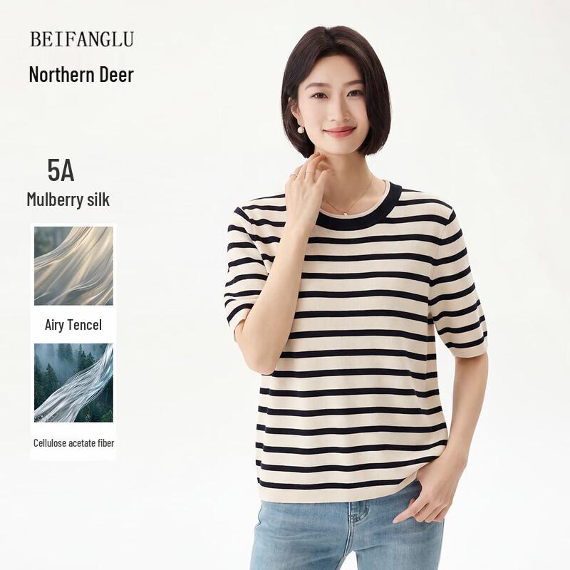 Classic Striped Lyocell Blend Knit T-shirt 2XL