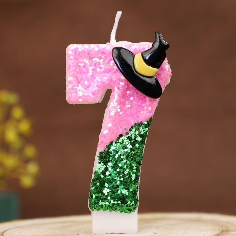 Sequin Number Birthday Candle 0-9 Creative Cake Decoration First Year Number Candle Wizard Hat