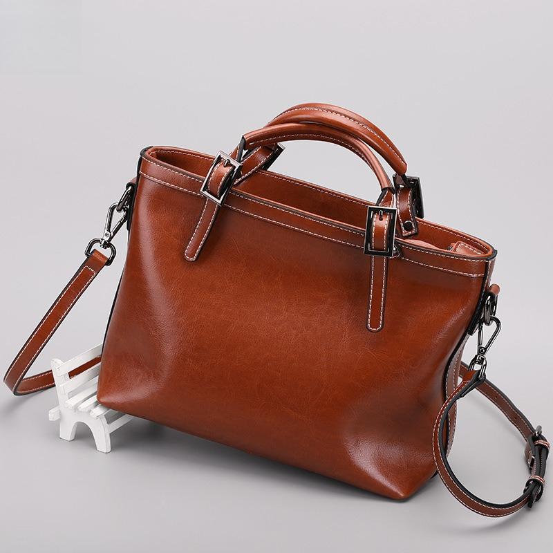 Women's The First Layer of Cowhide Genuine Leather Shoulder Bag Lady Retro Large Capacity Commuting Bags Female Cowhide Luxury Designer Handbag