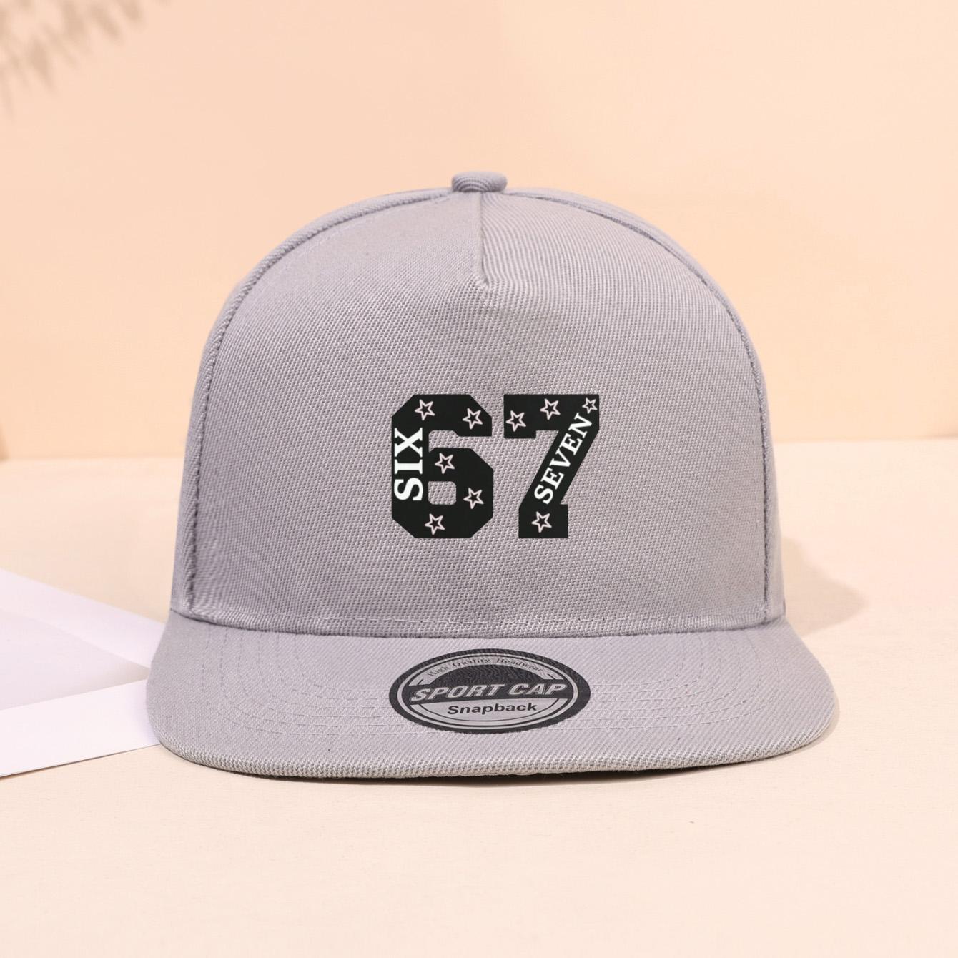 

1PC breathable flat brimmed hat! 67 star trendy logo+adjustable head circumference, no sweat during daily travel сірий