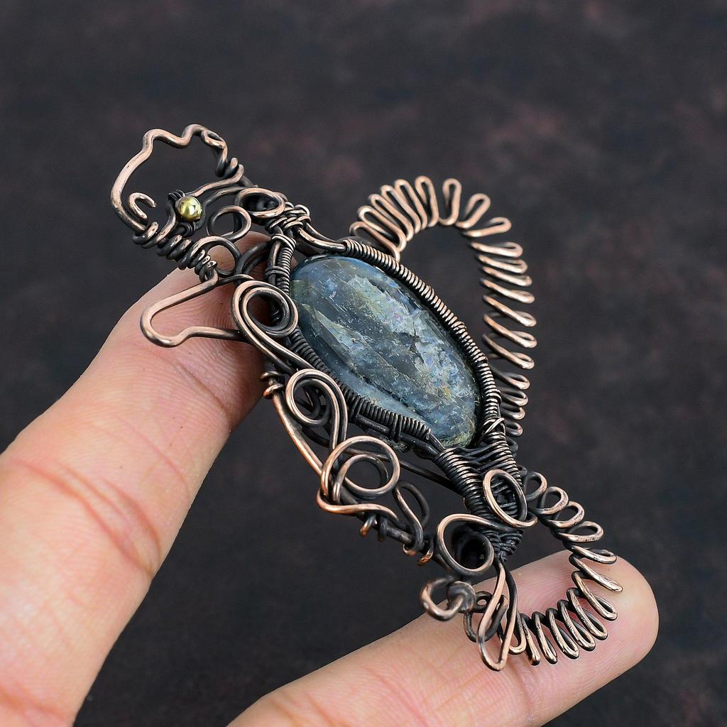 Kyanite Pendant Copper Wire Wrapped Pendant Handmade Rabbit Pendant Copper Jewelry Genuine Gemstone Pendant Wire Wrap Jewelry Wedding Gifts