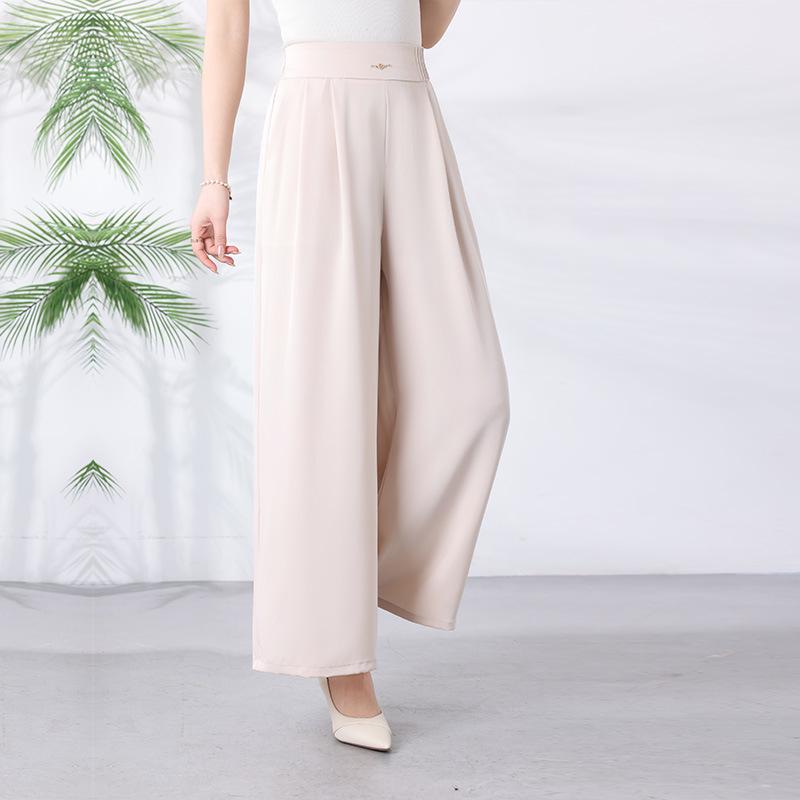 

2026 Fashionable Plus Size High-Waisted Wide-Leg Pants for Middle-Aged and Elderly Women 2XL бежевый