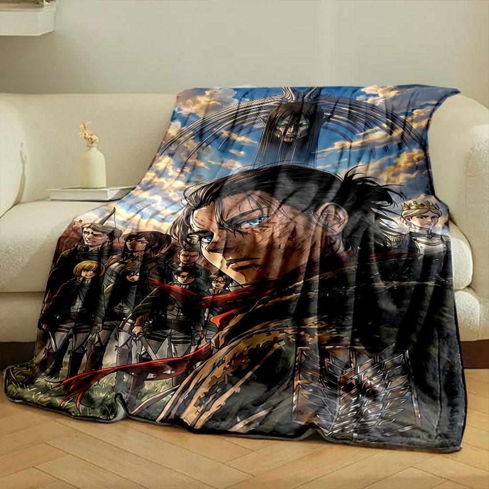 Group of soldiers with capes, striking sky, and a large mystical figure. for all seasons blanket lunch break throw gift
