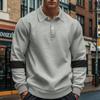 Retro-Herren-T-Shirt mit robustem Reverskragen und Krawattenknopf für Herbst und Winter, locker geschnitten, mit Farbblockmuster, große Größen, langärmlig