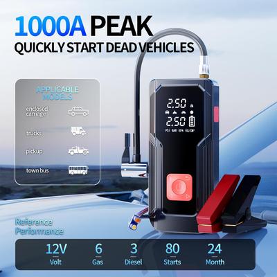 1000A Jump Starter 12V Lithium Portable Power Bank for 6.0L Gas & 3.0L Engines