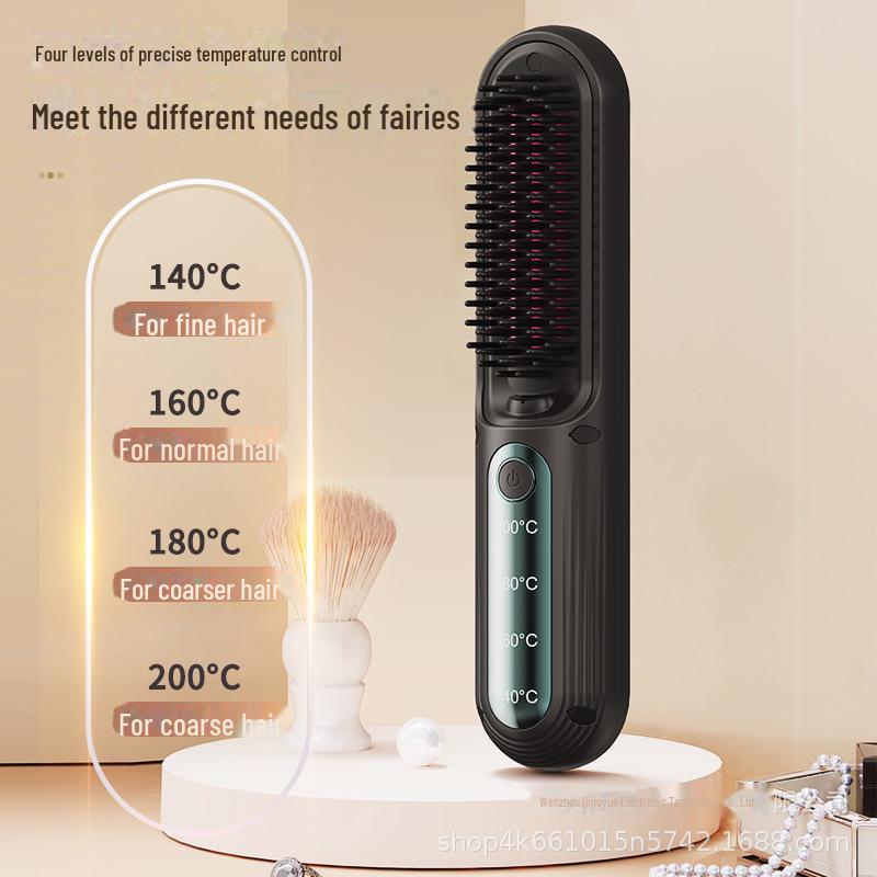 Portable Wireless Hair Straightening Comb with Negative Ions, No Damage, Mini Styling and Curling Tool