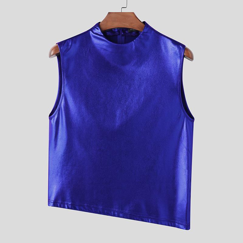 

INCERUN Men Sleeveless Glitter Smooth Irregular Party Slim Tank Tops 3XL синий