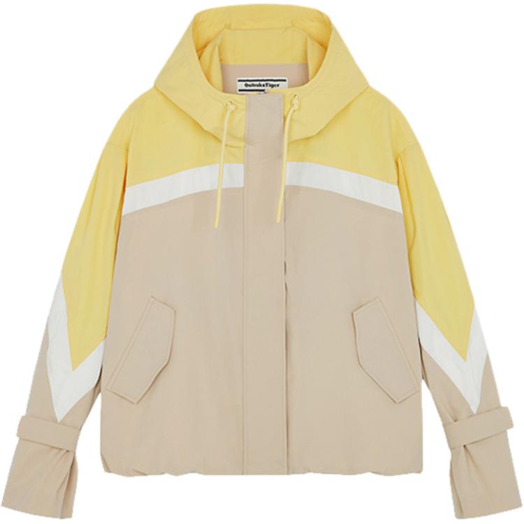 

ONITSUKA TIGER Куртка женская с капюшоном, на молнии, с длинными рукавами, со спущенной линией плеча, в стиле колор-блок, бежево-желтая, 2182A683-750 XL