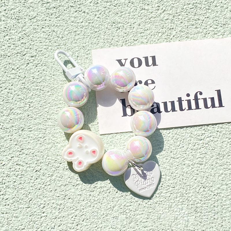 16Mm Niedlicher Hase Perlenkette Auto Schlüsselanhänger Anhänger Kopfhörertasche Kette Zubehör Anti-Verlust Seil