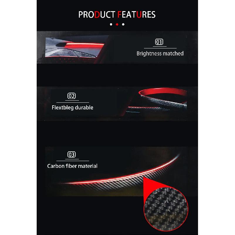 SEAMETAL Carbon Fiber Car Rear Spoiler Flow Lamp Universal 120cm Led Spoiler Light The Third Brake Light Stop Signal Lights 12V