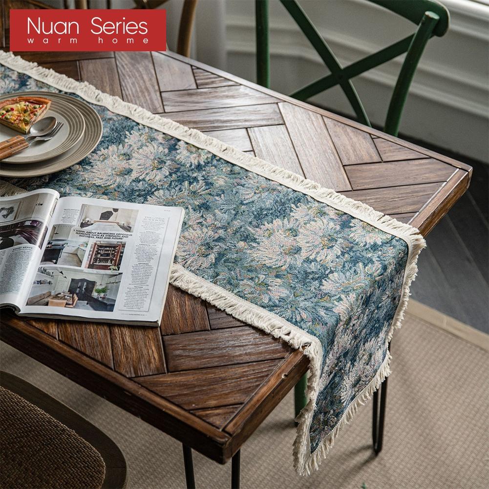 1 Stück Nuan Serie Modische Kunst bedruckte Tischflagge mit Quastenkante Weicher Tischläufer für für Esstischdeko Küche für Heimtisch Heimdeko