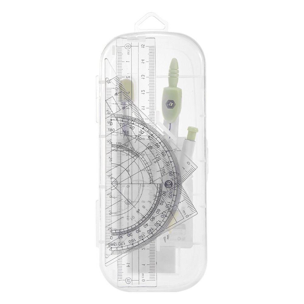 8PCS/Set Transparent Ruler Compasses Set Plastic Drawing Tool Multi-Function Protractor Students
